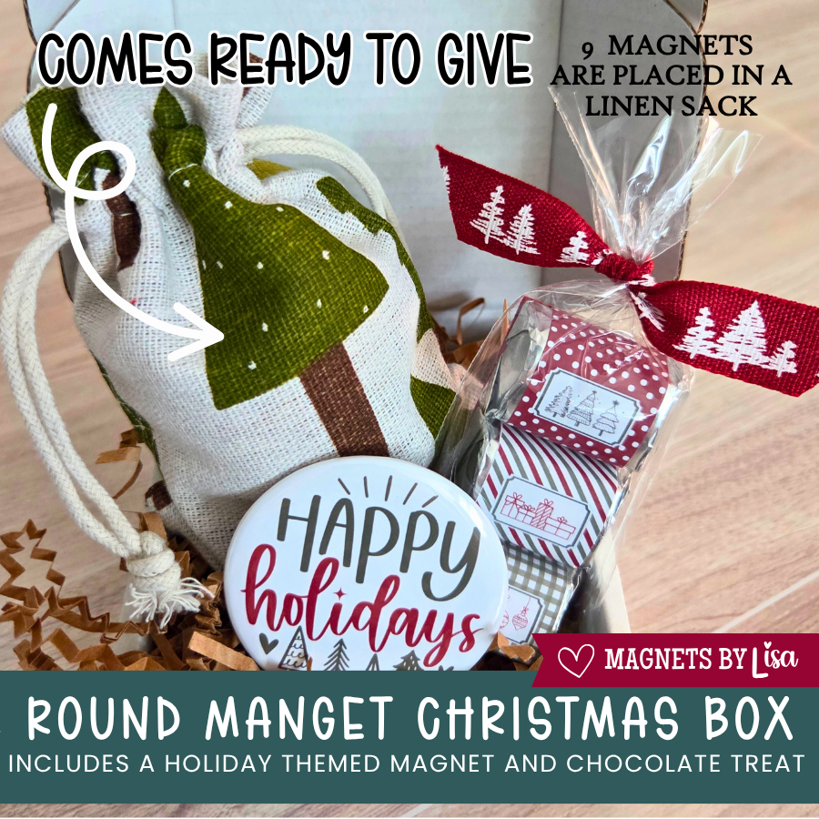 Christmas Gift Box with 2.25" Round Photo Magnets