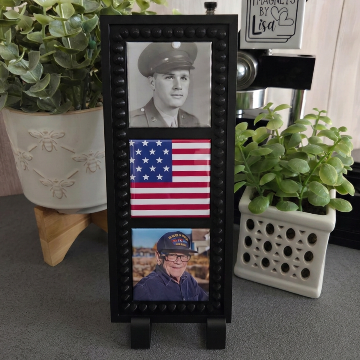 Military Service Then and Now Magnet Trio with Magnetic Frame
