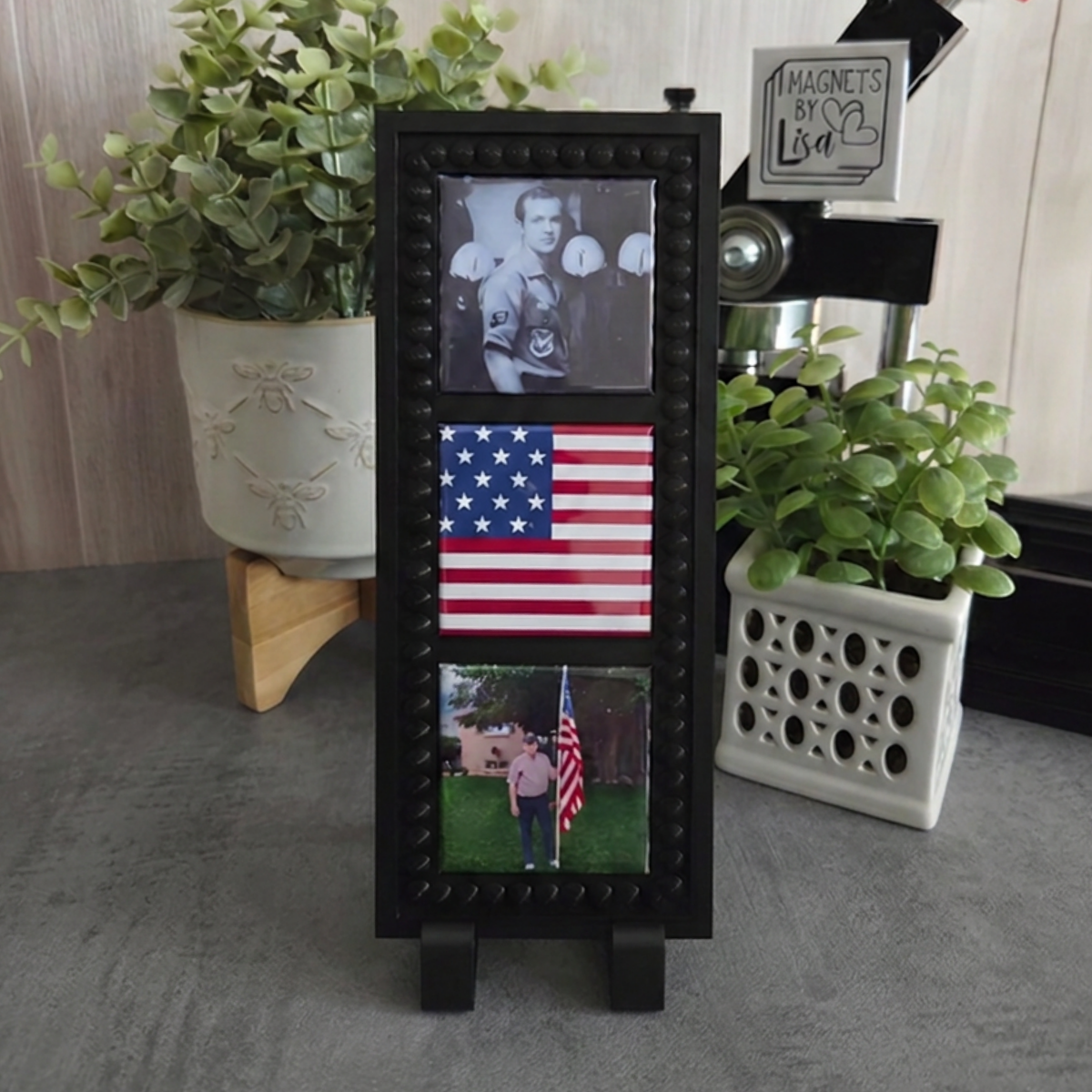 Military Service Then and Now Magnet Trio with Magnetic Frame