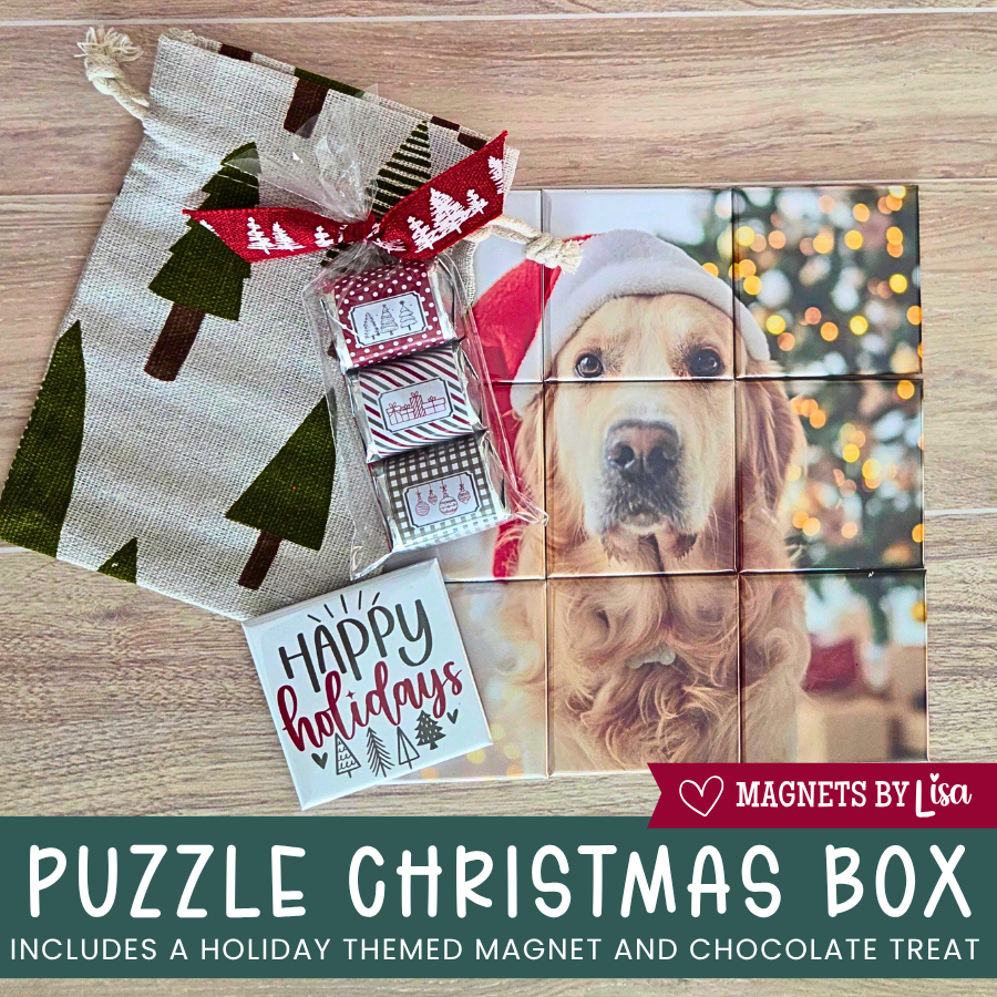 Puzzle Christmas Gift Box with {9} 2" Square Photo Magnets