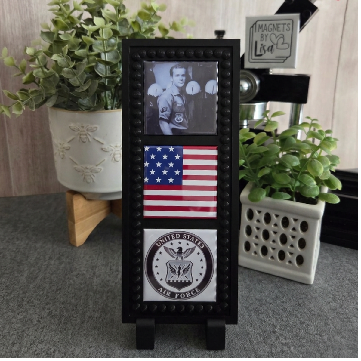 Military Service Photo Magnet Trio with Magnetic Frame