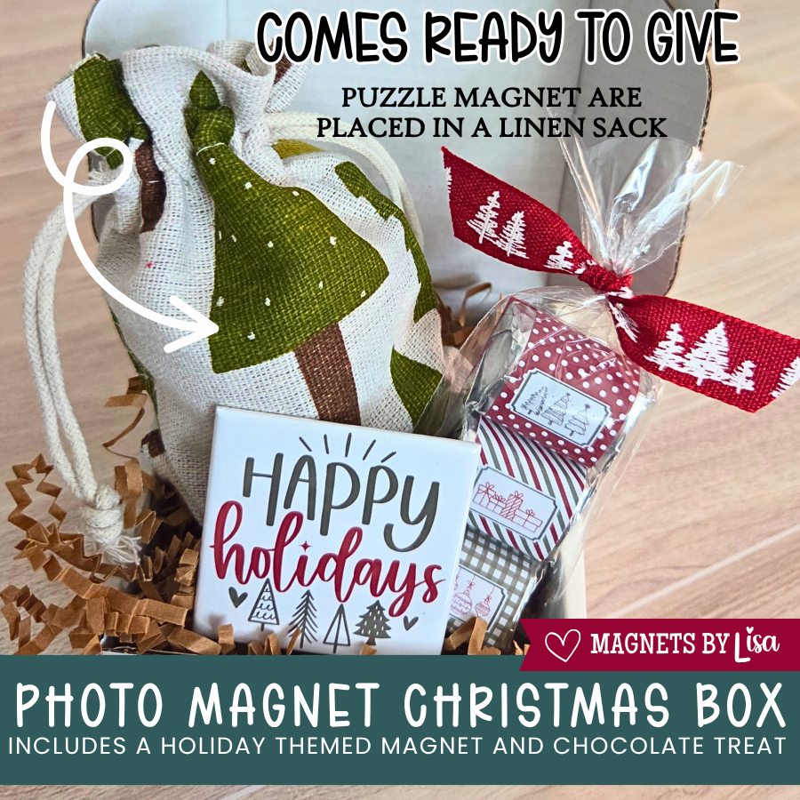 Puzzle Christmas Gift Box with {9} 2" Square Photo Magnets
