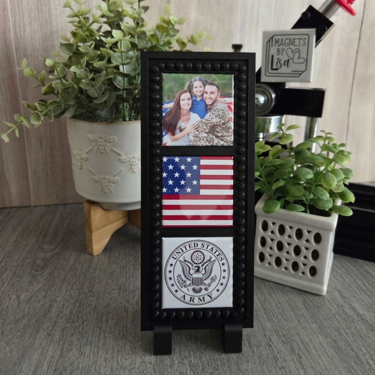 Military Service Photo Magnet Trio with Magnetic Frame