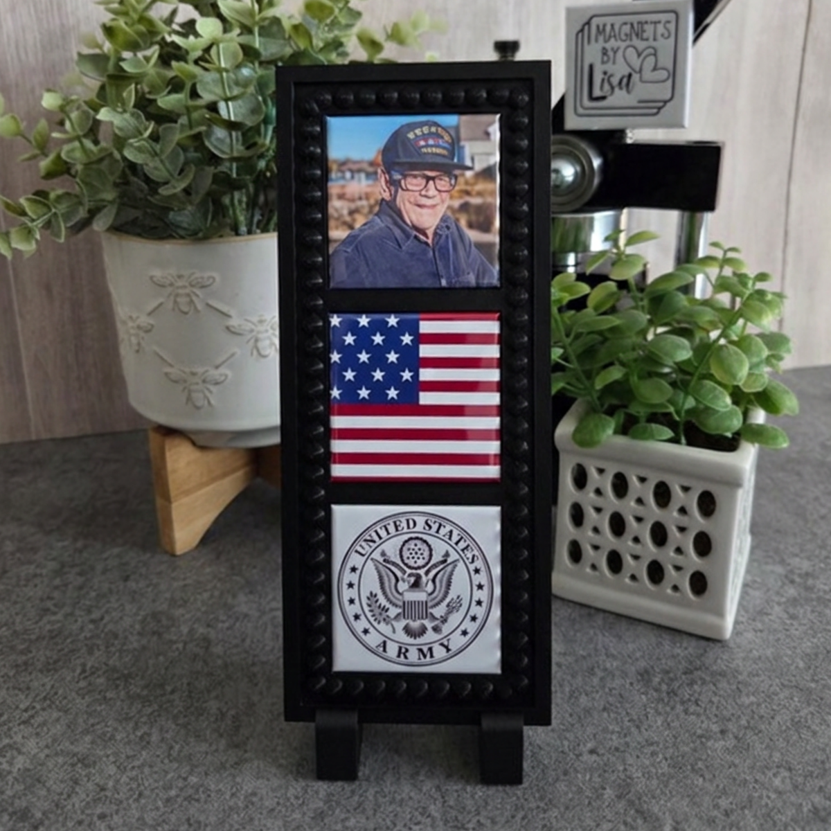 Military Service Photo Magnet Trio with Magnetic Frame