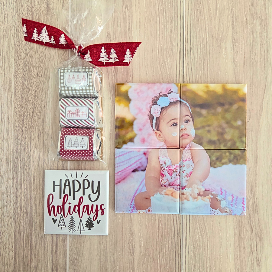 Mini Puzzle Christmas Gift Box with {4} 2" Square Photo Magnets