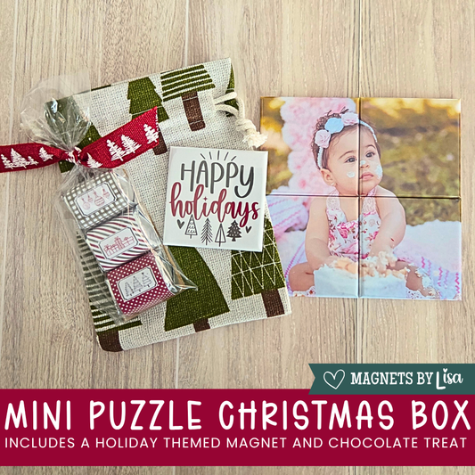 Mini Puzzle Christmas Gift Box with {4} 2" Square Photo Magnets