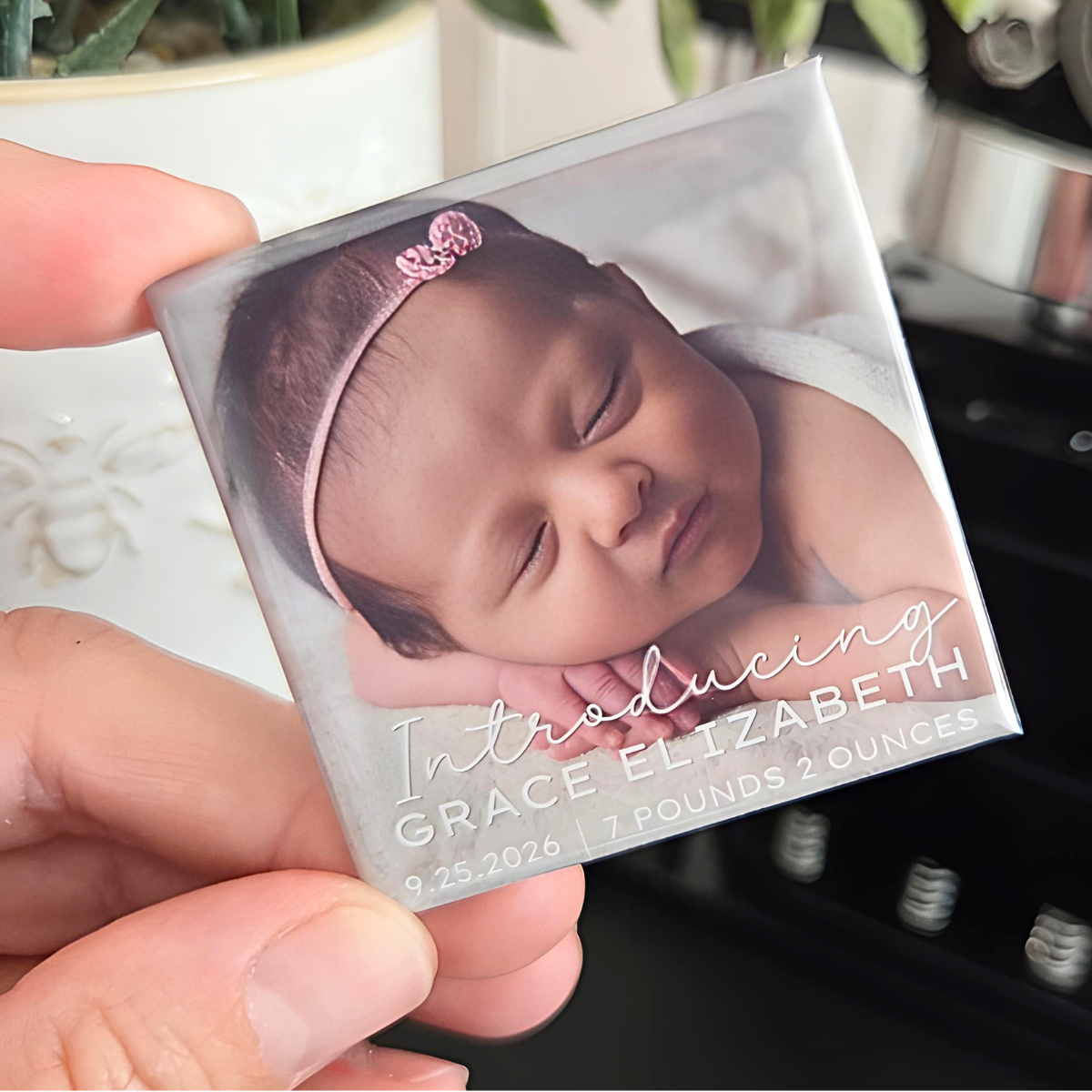 Baby Announcement Photo Magnet {Name, Date &  Weight}