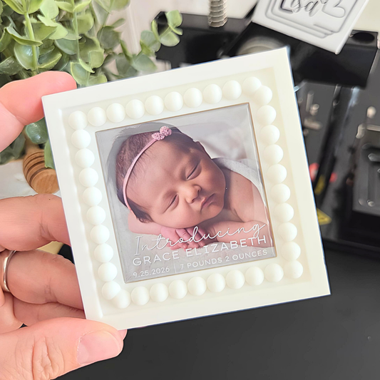 BUNDLE Baby Announcement Photo Magnet & Frame {Name, Weight & Date}