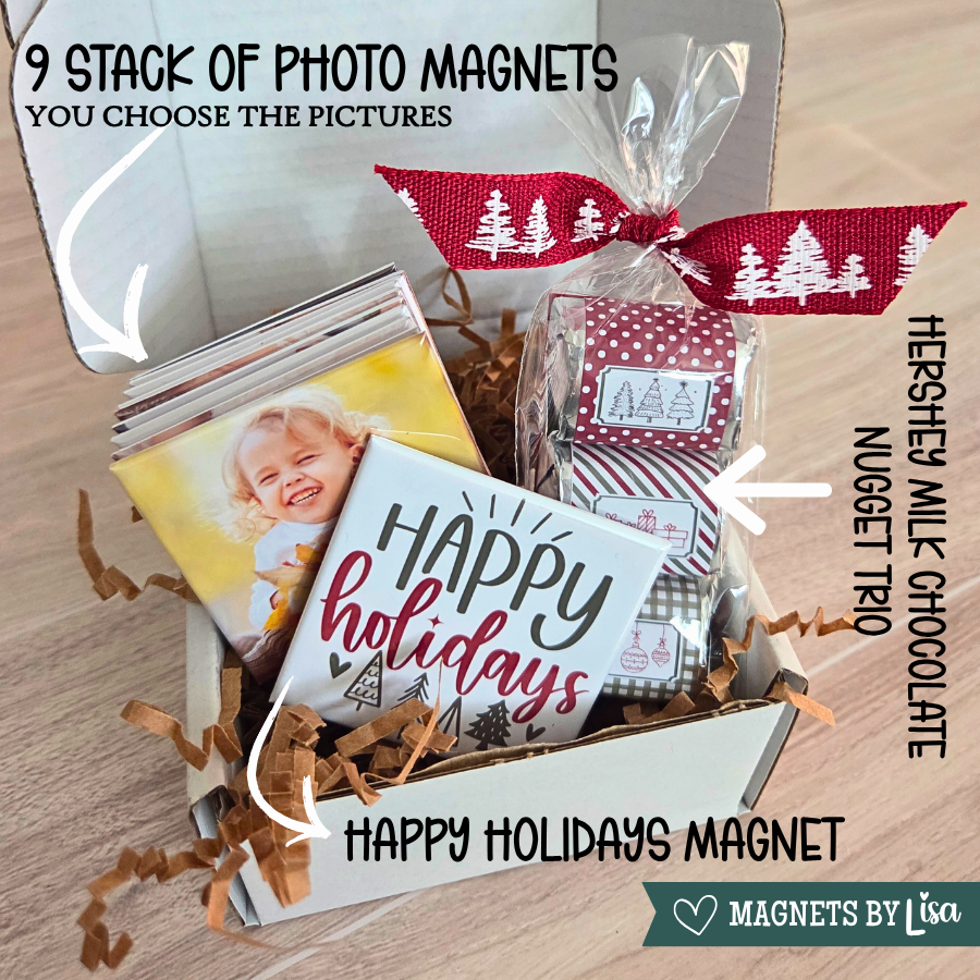 Christmas Gift Box with 2" Square Photo Magnets