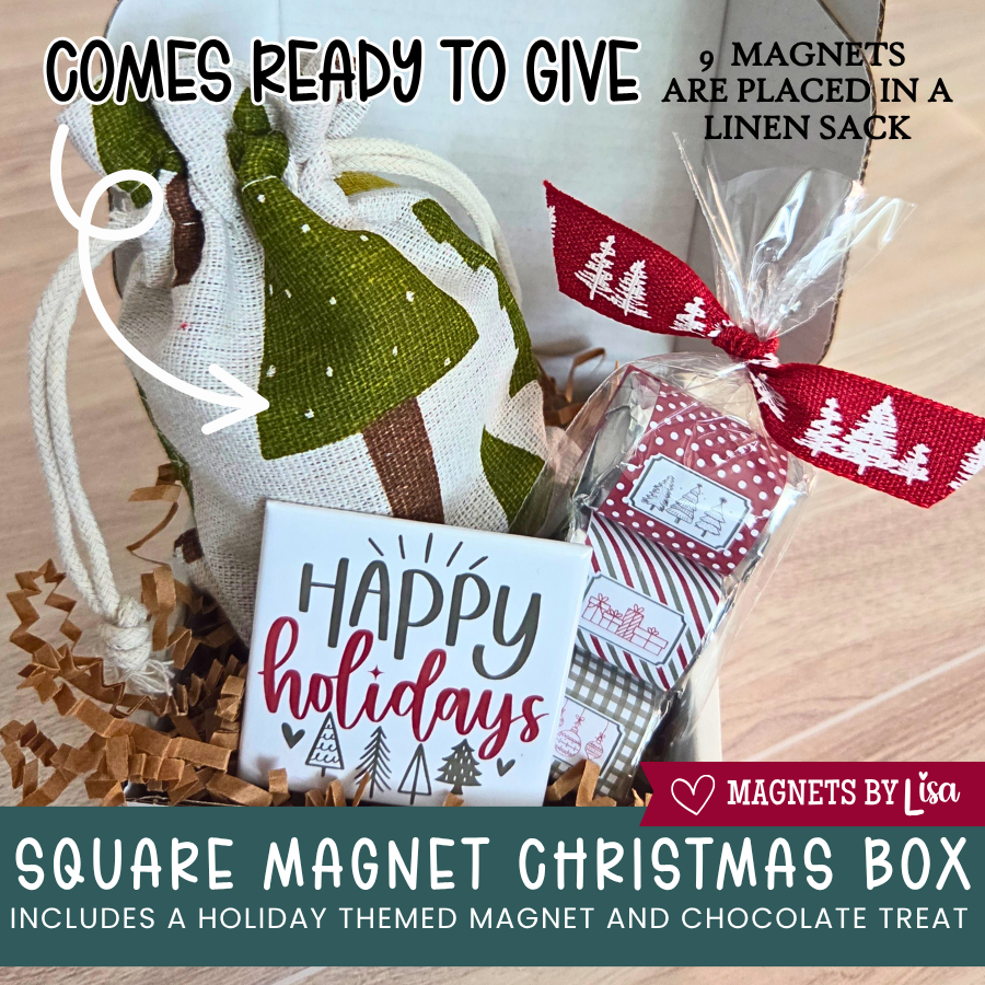 Christmas Gift Box with 2" Square Photo Magnets
