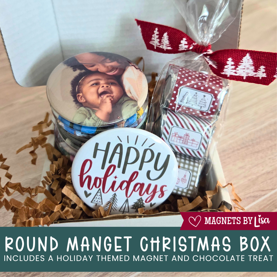 Christmas Gift Box with 2.25" Round Photo Magnets