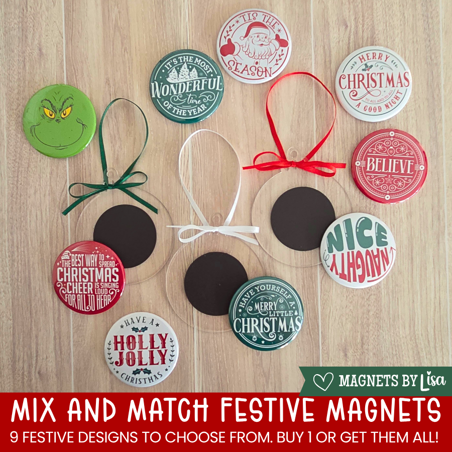 Festive magnets with Christmas-themed designs 