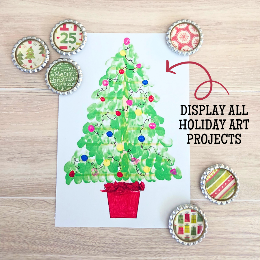 Celebrate all your kids holiday artwork by hanging it on the fridge for all to see
